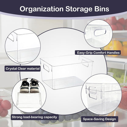 Clear Plastic Storage Bins – Pantry Organizers & Storage Containers for Kitchen, Fridge, Freezer, Cabinets, Bathroom, Laundry Room, Closet, Office, Garage & Home Organization（2 Pack