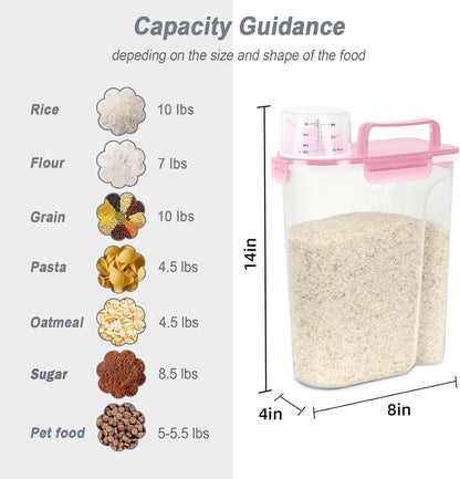 LEAWALK Airtight Rice Storage Container, 3-5Lbs Cereal Dry Food Flour Bin, Pet Dog Cat Food Dispenser with Measuring Cup, BPA Free Plastic Kitchen and Pantry Organization Bin for Sugar-Clear Grey