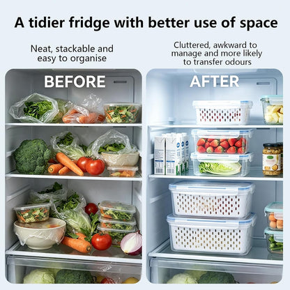 3 Pack Fruit Storage Containers for Fridge with Removable Colander and Lids