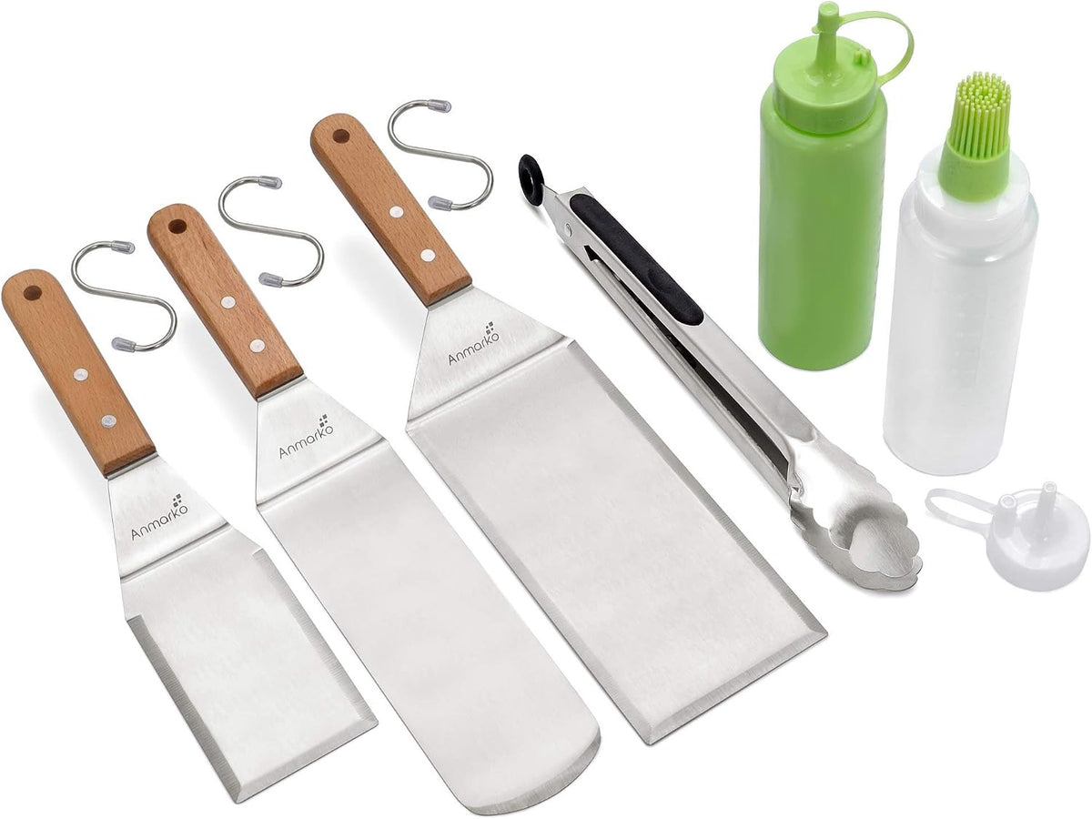 Metal Spatula Set Stainless Steel Hamburger Turner Griddle Flipper Scraper for BBQ Grill Flat Top