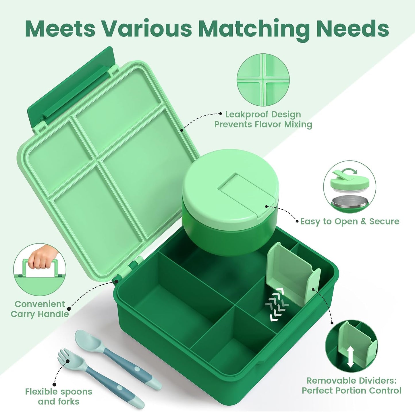 LOHASOK Bento Lunch Box Kids with 8oz Soup Thermo, Leak-Proof Lunch Containers with 4 Compartment, Thermo Hot Food Jar and Insulated Lunch Box for School Blue