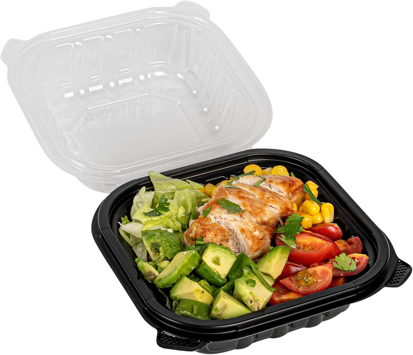 Thermo Tek 40 Ounce Clamshell Containers, 50 Disposable Take Out Boxes - 3 Compartments, Ventilated Lids, Black Plastic Meal Prep Containers, Microwavable, For Pasta Or Salads - Restaurantware