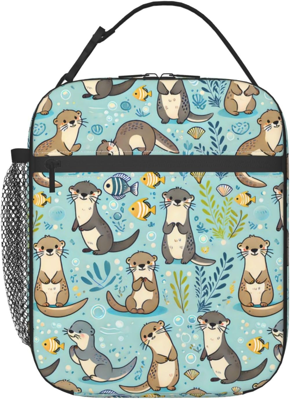 Reusable Sea Otter and Water Lily Lunch Box for Kids Girls Boys Women Adult, Insulated Cute Lunch Bag,Polyester Cooler Handbags Case for School Picnic Work Travel Outdoor Beach or Hiking