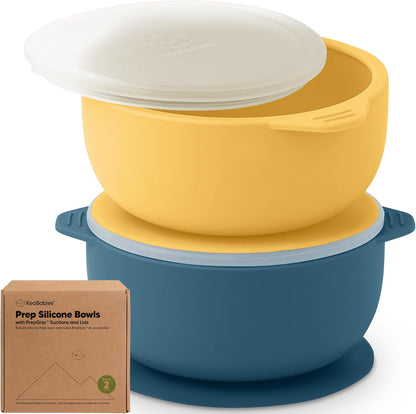KeaBabies 2-Pack Baby Bowls with Suctions, Lids, Silicone (Terracotta)