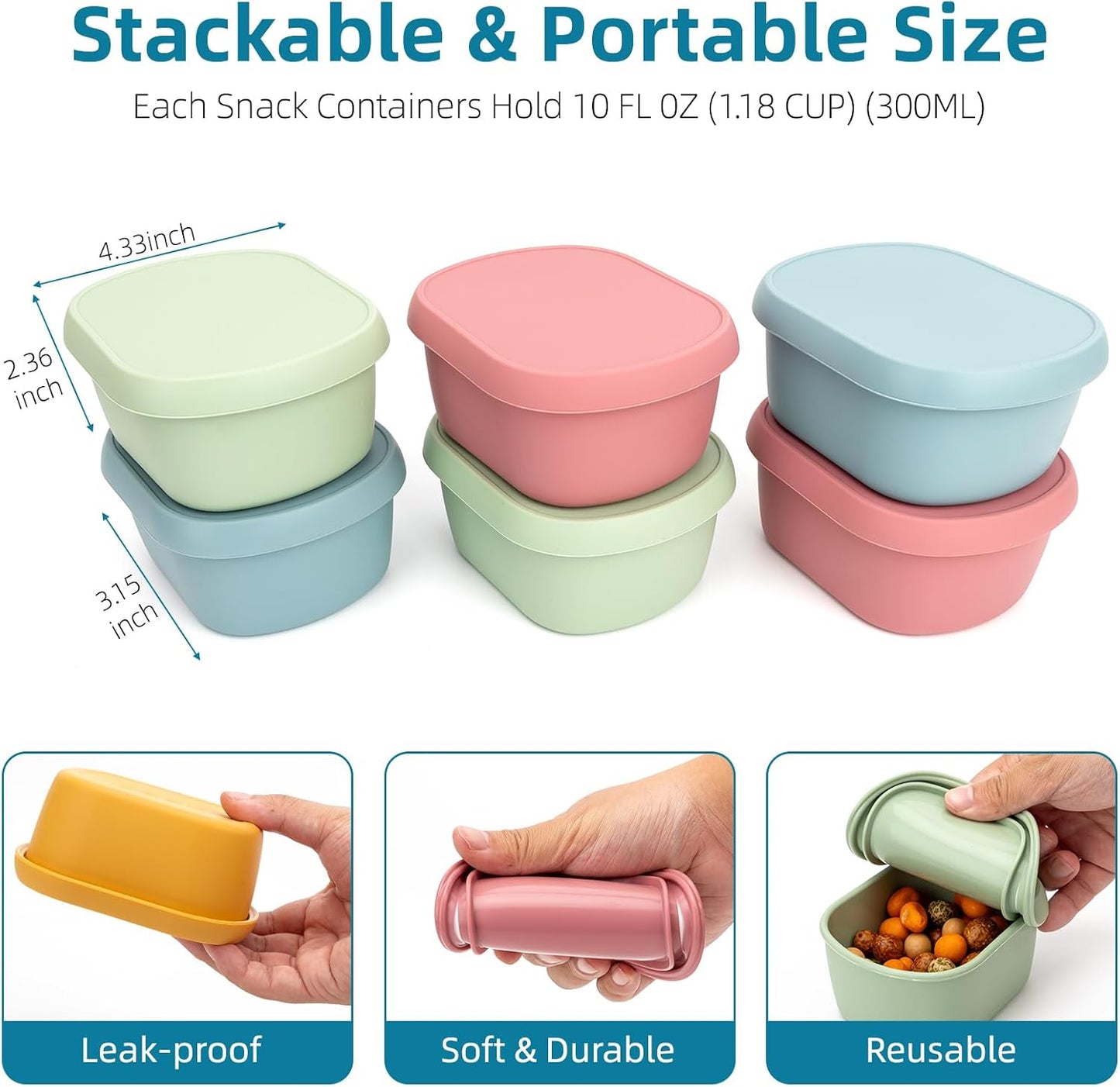 10oz(8pcs) Silicone Snack Containers Food Storage Containers, Reusable Small Snack Container with Lids, Stackable For Meal Prep,Fruit,Freezer