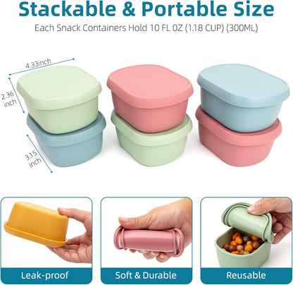 10oz(8pcs) Silicone Snack Containers Food Storage Containers, Reusable Small Snack Container with Lids, Stackable For Meal Prep,Fruit,Freezer
