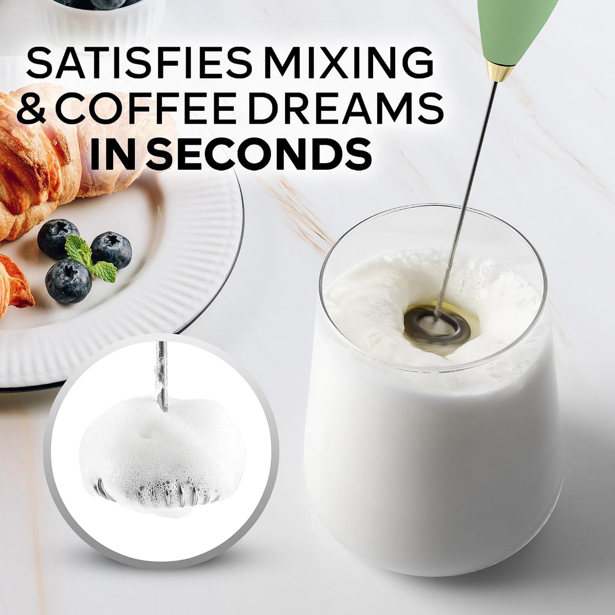 Zulay Kitchen Rechargeable Milk Frother Handheld - Frother Wand, Drink Mixer, Electric Whisk Frother, for Cappuccinos, Matcha & Protein Powder - Dynamic 3 Whisk, 3 Speed 500mAh Black - Colors A