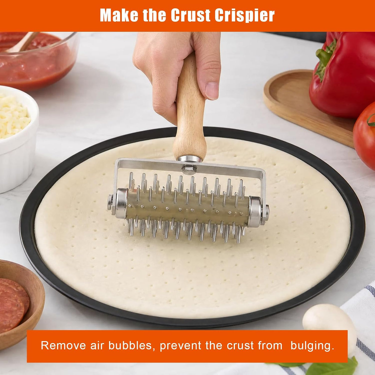 Pizza Dough Docker with Stainless Steel Spikes for Pizza Cookie Pie Bread