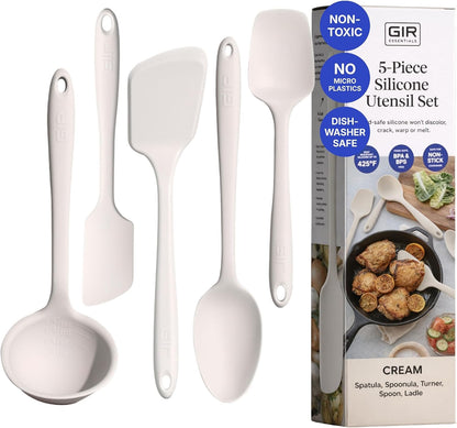 GIR 5-Piece Silicone Kitchen Utensils Set, Non-Toxic Cooking Utensils for Cooking and Baking, Heat Resistant, Food Grade, Dishwasher Safe Rubber Spatula, Ladle, Spoon - Charcoal