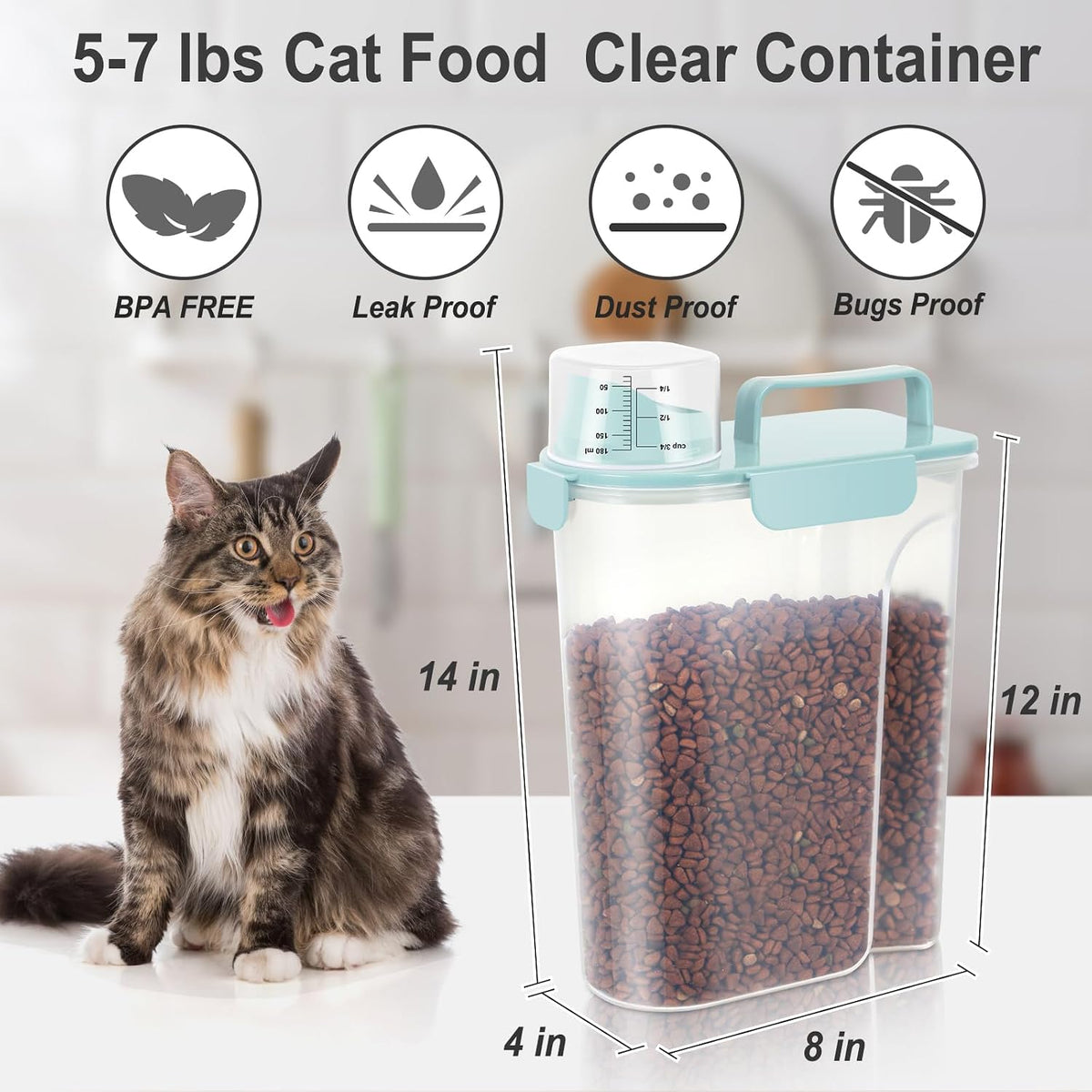 Dog Cat Food Storage Container, Pet Food Pourable Container Airtight with Large Spout & Cup, BPA-Free Plastic Food Dispenser for Pet Food, Bird Seed, Rice, Flour (Dark Gray, 2.5L)