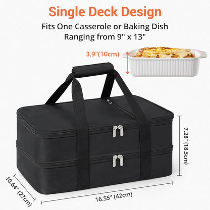 Insulated Casserole Carrier for Hot or Cold Food,Pie Carrier Bag Lunch Tote for Potluck Parties/Picnic/Cookouts, Fits 9"x13" Baking Dish,Grey