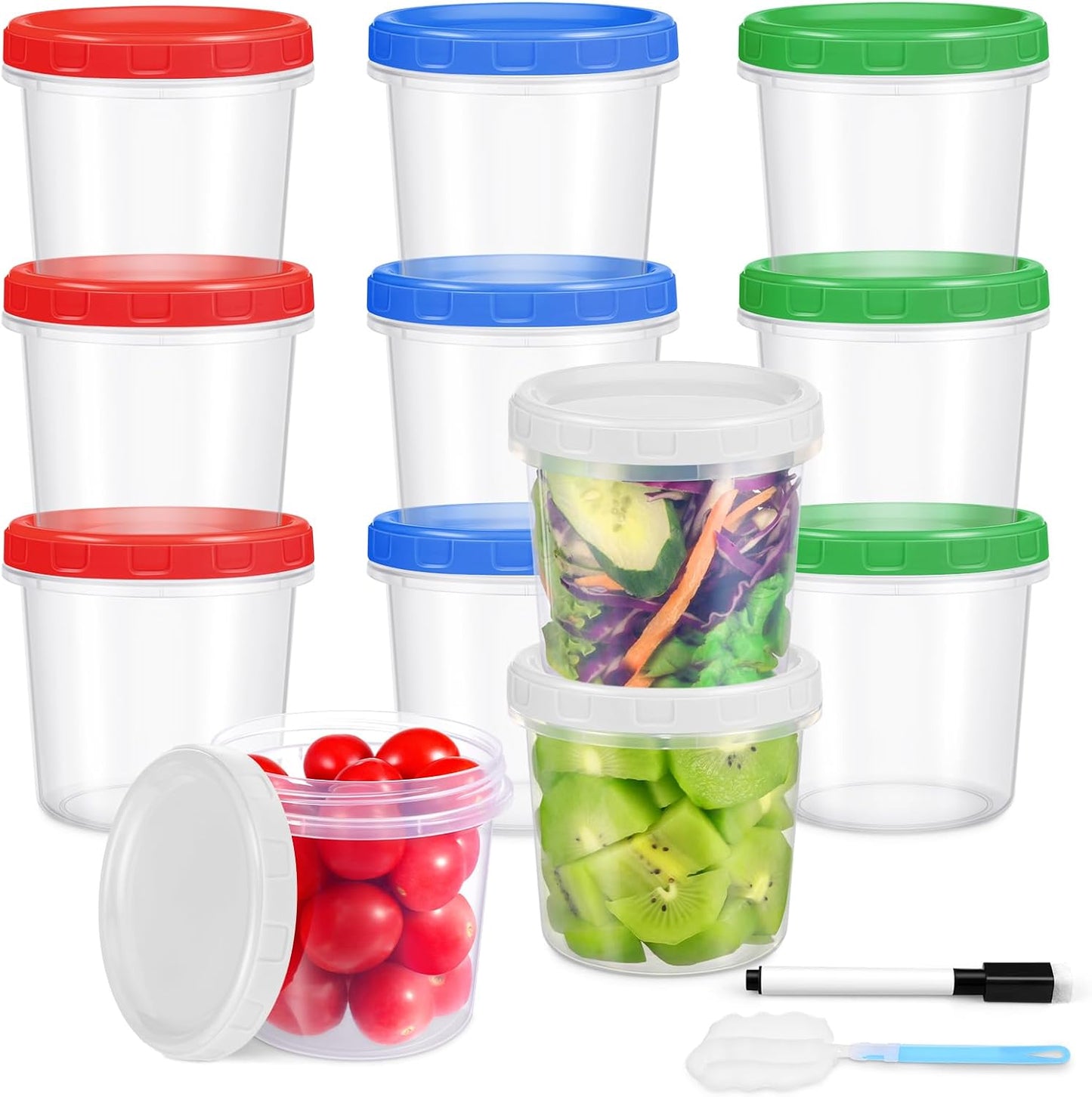 Freezer Storage Containers, 16 Pack 10 oz Plastic Food Storage Containers with Twist Top Lids, Meal Prep Containers for Soup Snack Fruit, BPA Free, Leakproof, Microwave & Dishwasher Safe