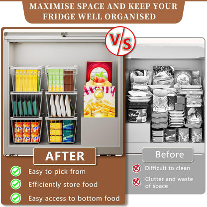 Freezer Organizer Bins, Upgrade Quick Expand/Collapse Feature, for 3.5 Cu.Ft Deep Freezer, 3 Pack Stackable Deep Freezer Organizer Bins, Black Wire Foldable Baskets with Handles (Black 3 Pack)
