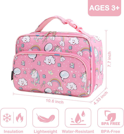 FlowFly Kids Lunch box Insulated Soft Bag Mini Cooler Back to School Thermal Meal Tote Kit for Girls, Boys, Astronaut - Colors B