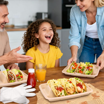 Disposable Taco Holders 24 Pack, Paper Taco Trays for Taco Bar, Includes 100 Grease-Resistant Liners & 100 Serving Gloves