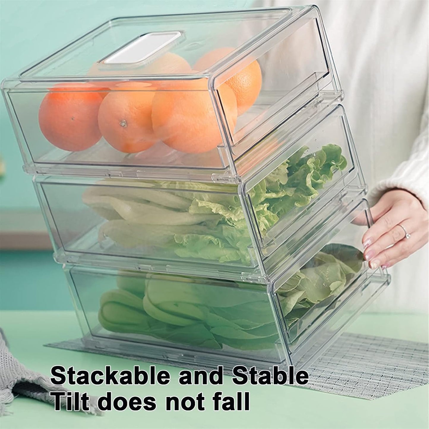 YekouMax Pantry Organizers and Storage Bins, Refrigerator Organizer, Plastic Stackable Storage Bins with Drawers, Pull-Out Cabinet Containers for Fridge Kitchen Office (2 PACK, Extra Large & Medium)