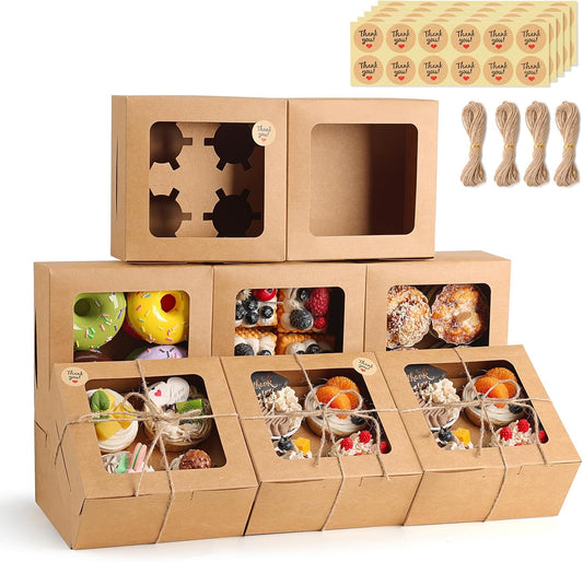 TOMNK 6 Count White Cupcake Boxes with Window - 36 Total Capacity Cupcake Carrier Sets for Birthday Holiday Party Bakery Supplies