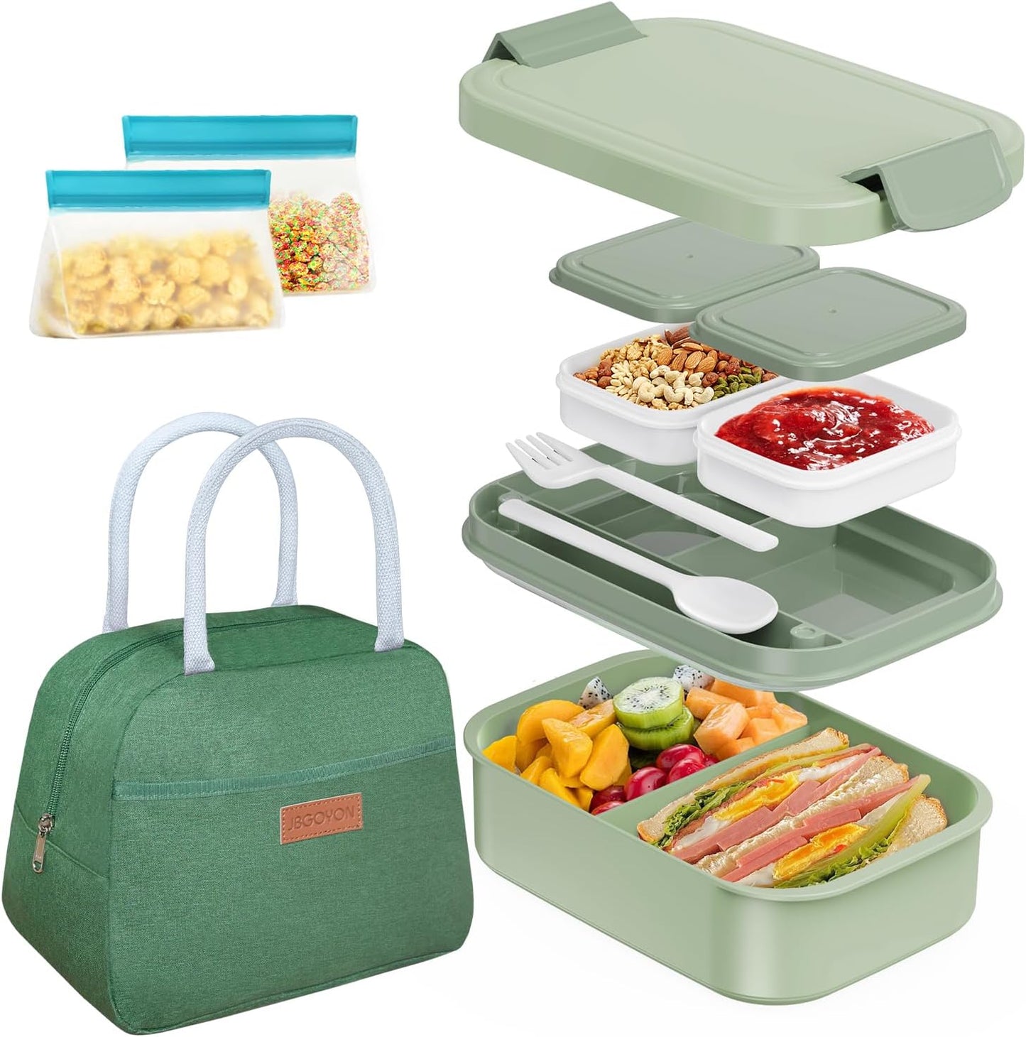 JBGOYON Bento Box and Lunch Bag Set, Leak-Proof Lunch Box for Adults and Kids with Built-in Utensils, Insulated for Work School Travel, Microwave & Dishwasher Safe, All-in-One (Purple)