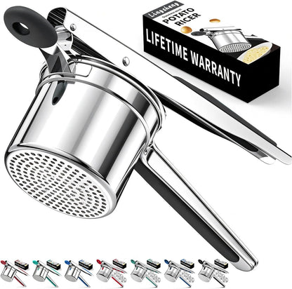 Large 15oz Potato Ricer for Mashed Potatoes, Heavy Duty 18/8 Stainless Steel Potato Masher for Baby Food & Spaetzle Maker, Masher and Ricer Kitchen Tool, Press and Mash Kitchen Gadget, Black