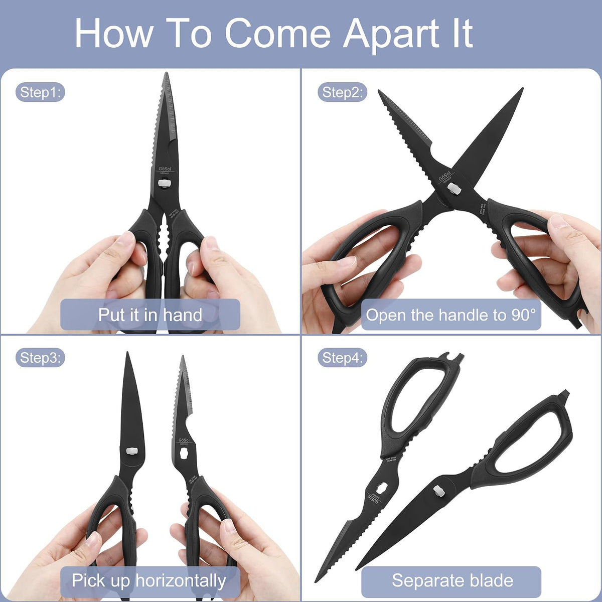 Heavy Duty Kitchen Shears Come Apart Kitchen Scissors with Serrated Blades