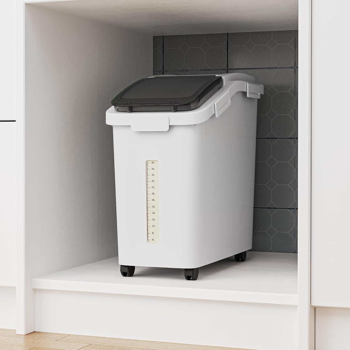 DWVO Large Ingredient Storage Bins, 11.4-Gallon Flour Rice Food storage Containers Bins with Wheels, Scoop and Airtight Lid for Dry Food, Flour, Cereal Grain, Sugar, Gray