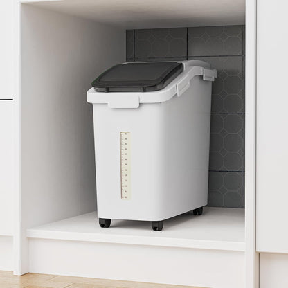 DWVO Large Ingredient Storage Bins, 11.4-Gallon Flour Rice Food storage Containers Bins with Wheels, Scoop and Airtight Lid for Dry Food, Flour, Cereal Grain, Sugar, Gray