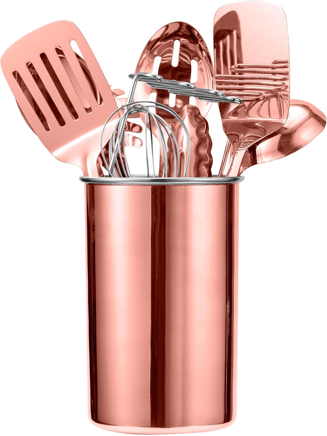 COOK WITH COLOR Kitchen Utensil Set - premium Nonstick & Heat Resistant Kitchen Gadgets, Turner, Spaghetti Server, Serving Spoons, Whisk, Tongs, Masher & Utensil Holder, 10-piece Stainless Steel