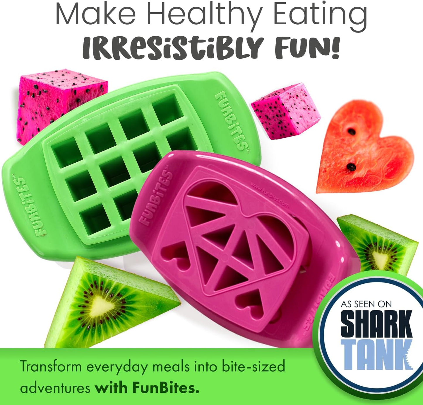 FUNBITES Crustless Sandwich Cutter for Kids Lunch, Uncrustable Sandwich Cutter (6-piece set), Bite-Size Food Cutter for Toddlers, Bento Box Accessories, Dishwasher Safe, Squares/Hearts/Triangles 3pk