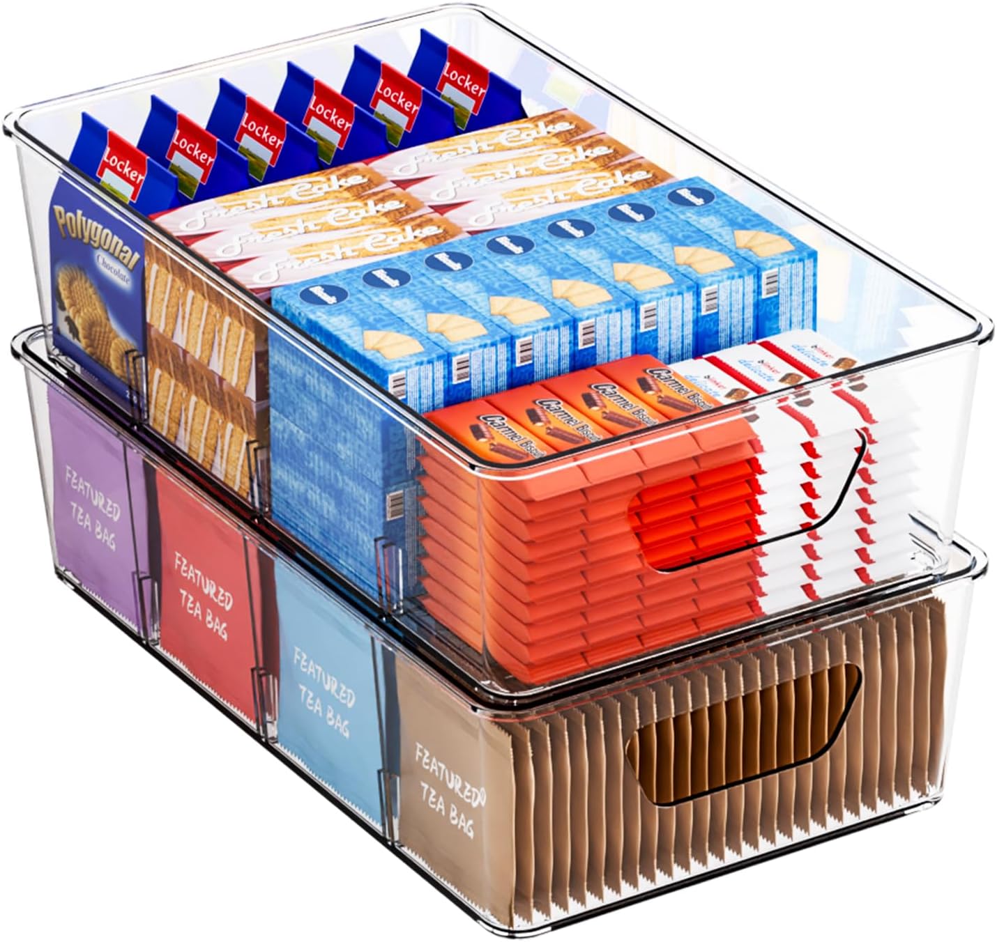 Stackable 6 Pack Snack Organizer for Pantry Shelf,Clear Pantry Organizers and Storage Bins for Fridge,Office,Cupboard,Plastic Pantry Snack Organizer For Breast Milk,Tea Bag,Food Storage Containers