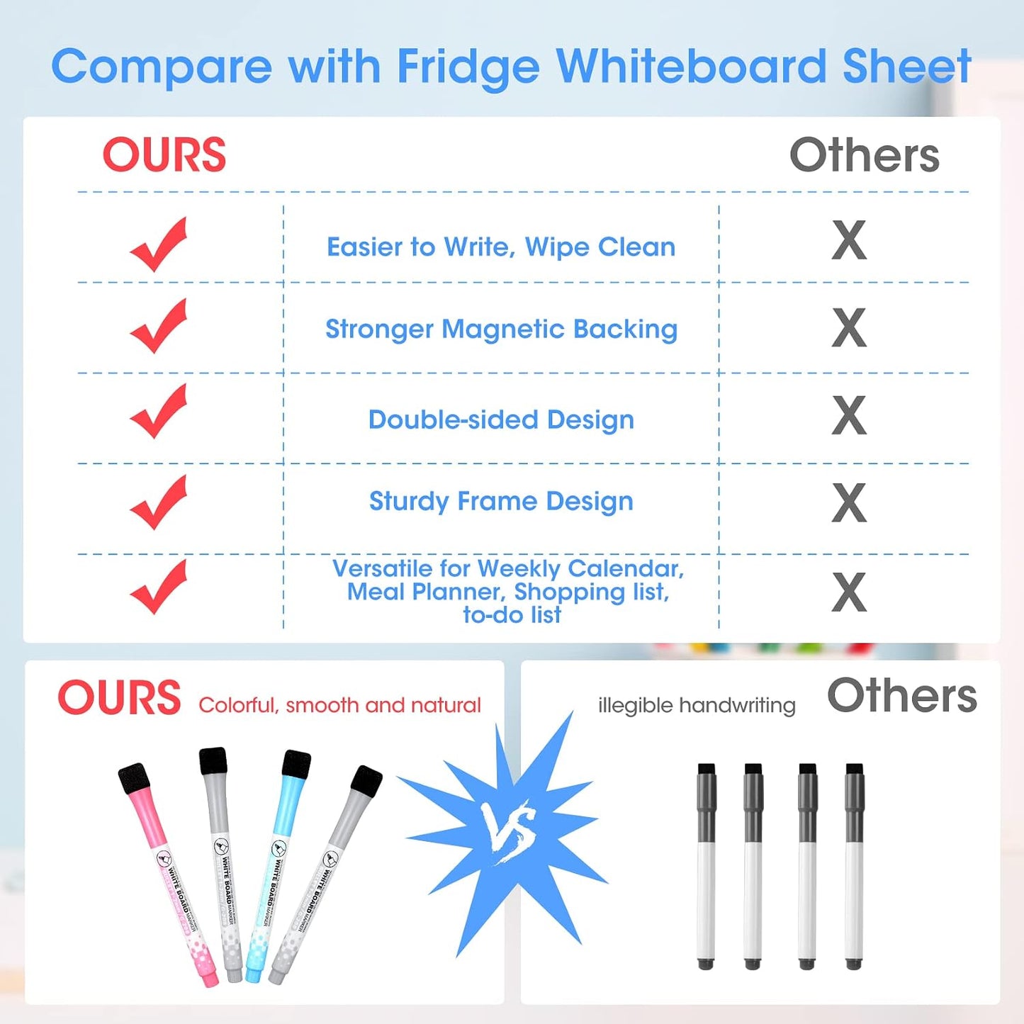 Weekly Calendar for Fridge,12×8” Magnetic Fridge Calendar Refrigerator Calendar, Weekly Meal Planner Magnetic, Menu Board, Double-Sided, Grocery List, Menu Planner for Refrigerator/Locker, 4 Markers