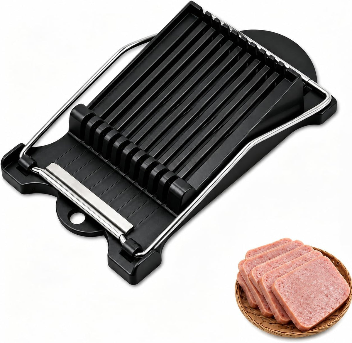 FENGCHEN Luncheon Meat Slicer, Spam Cutter with 10 Stainless Steel Wires, Slice Tool for Boiled Eggs, Banana, Avocado, Black