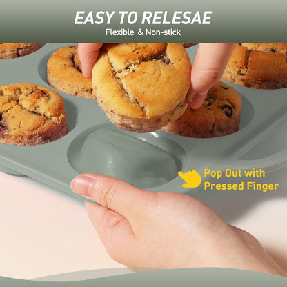 2 Packs 12 Cups Silicone Muffin Pan for Baking with Metal Reinforced Frame Regular Size Cupcake Pan Tray Egg Bites Silicone Cookie Molds Muffin Tin Tart Pans Sheet Set for Oven Dishwasher Safe