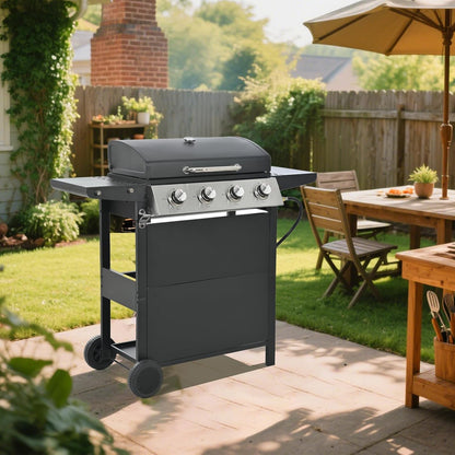 Endark 4-Burner 34,000 BTU Heavy-Duty Stainless Steel Gas Grill – Portable Outdoor Cooking for Patio, Backyard, Barbecue, Camping | Grill, Fry, Bake Pizza | Easy-Clean