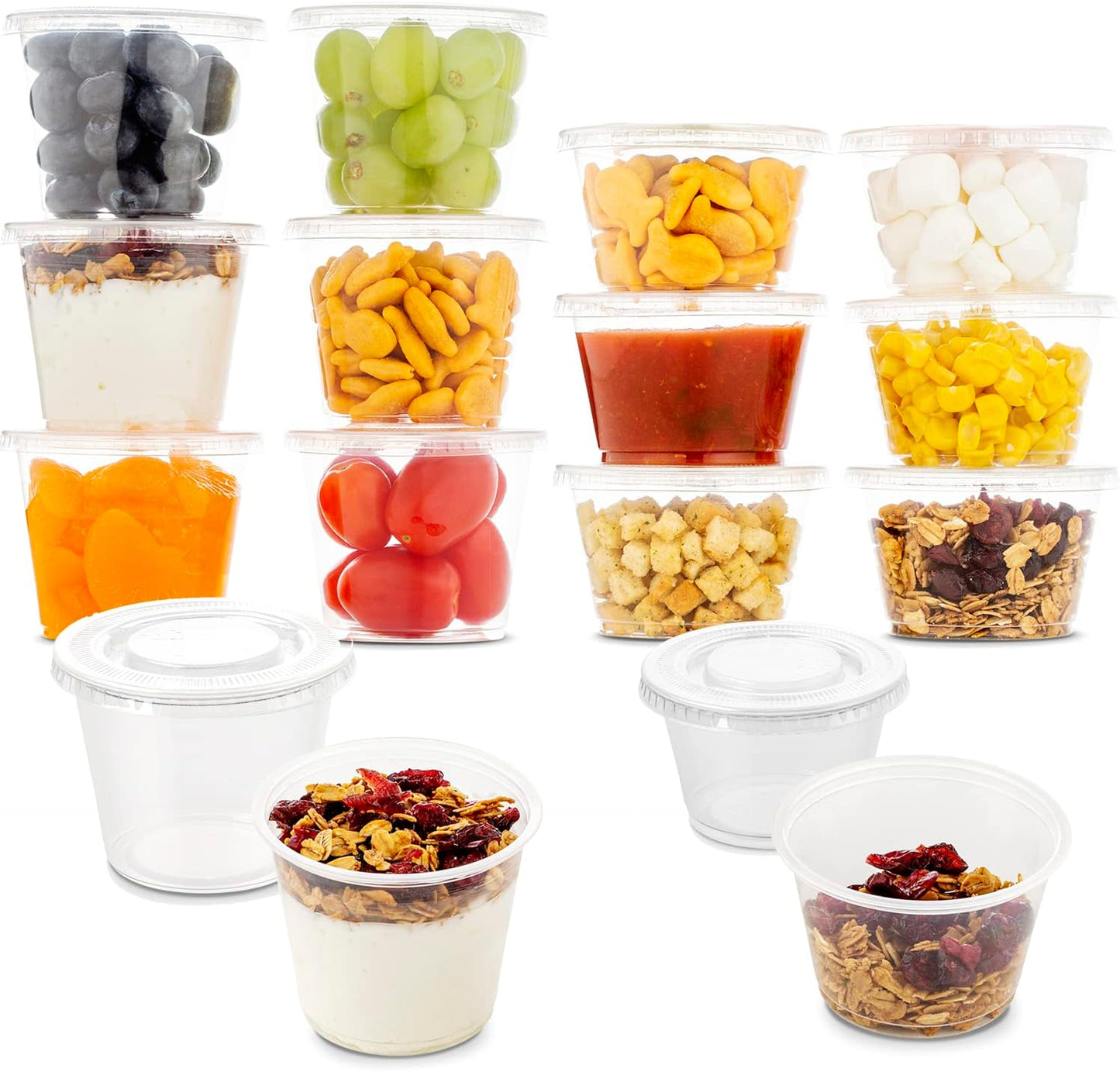DuraHome Food Storage Containers with Lids 8oz, 16oz, 32oz Freezer Deli Cups Combo Pack, 44 Sets BPA-Free Leakproof Round Clear Takeout Container Meal Prep Microwavable, Airtight Lids (Mixed Sizes)