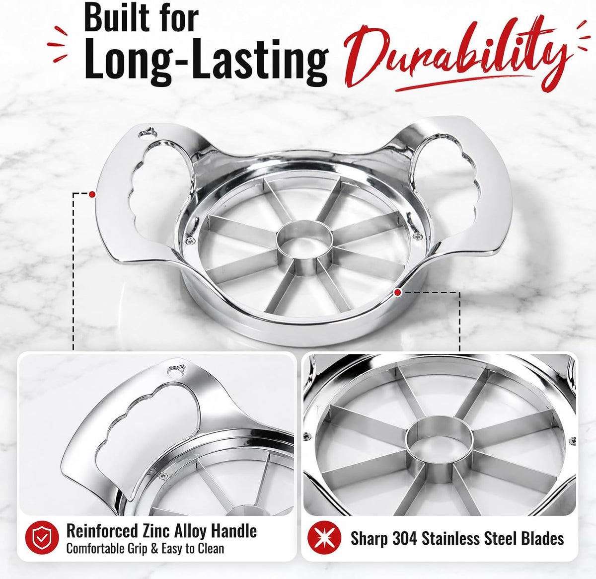 YYP Heavy Duty 8-Blade Apple Slicer, Extra Large Stainless Steel Apple Cutter & Corer, Sharp, Easy to Use, Dishwasher Safe for Apples & Fruits