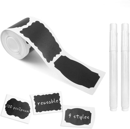 MUWOOB Chalkboard Labels, 120 Pcs Black Reusable Waterproof Label Stickers, Kitchen Pantry Sticker Labels for Containers, Mason Jars, Condiments, Food Storage (Wave)