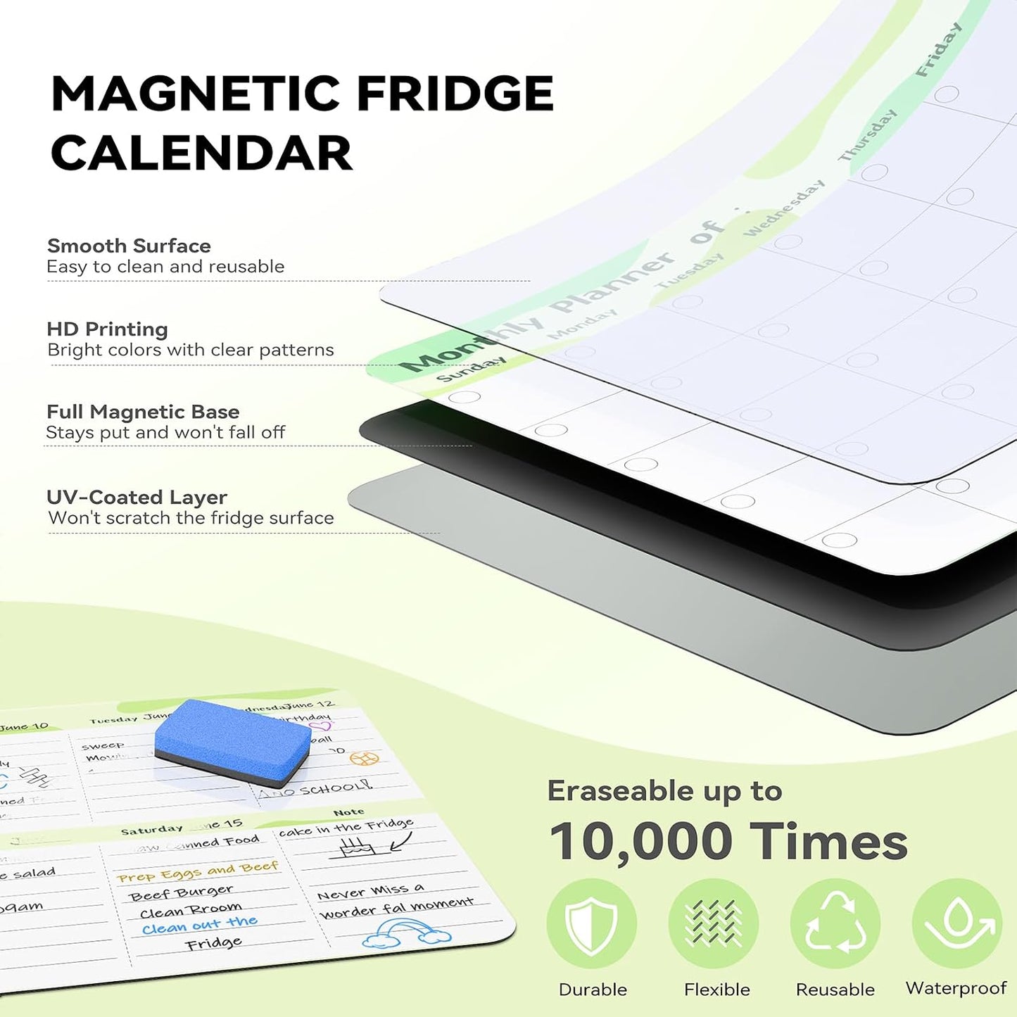 MARSROCK Refrigerator Calendar Magnetic, 16.3x11.7” (4-Pack) – Weekly & Monthly Planner, Chore Chart, Grocery/to-Do List for Fridge, Includes 8 Markers, 6 Magnets & 1 Eraser for Kitchen, Yellow
