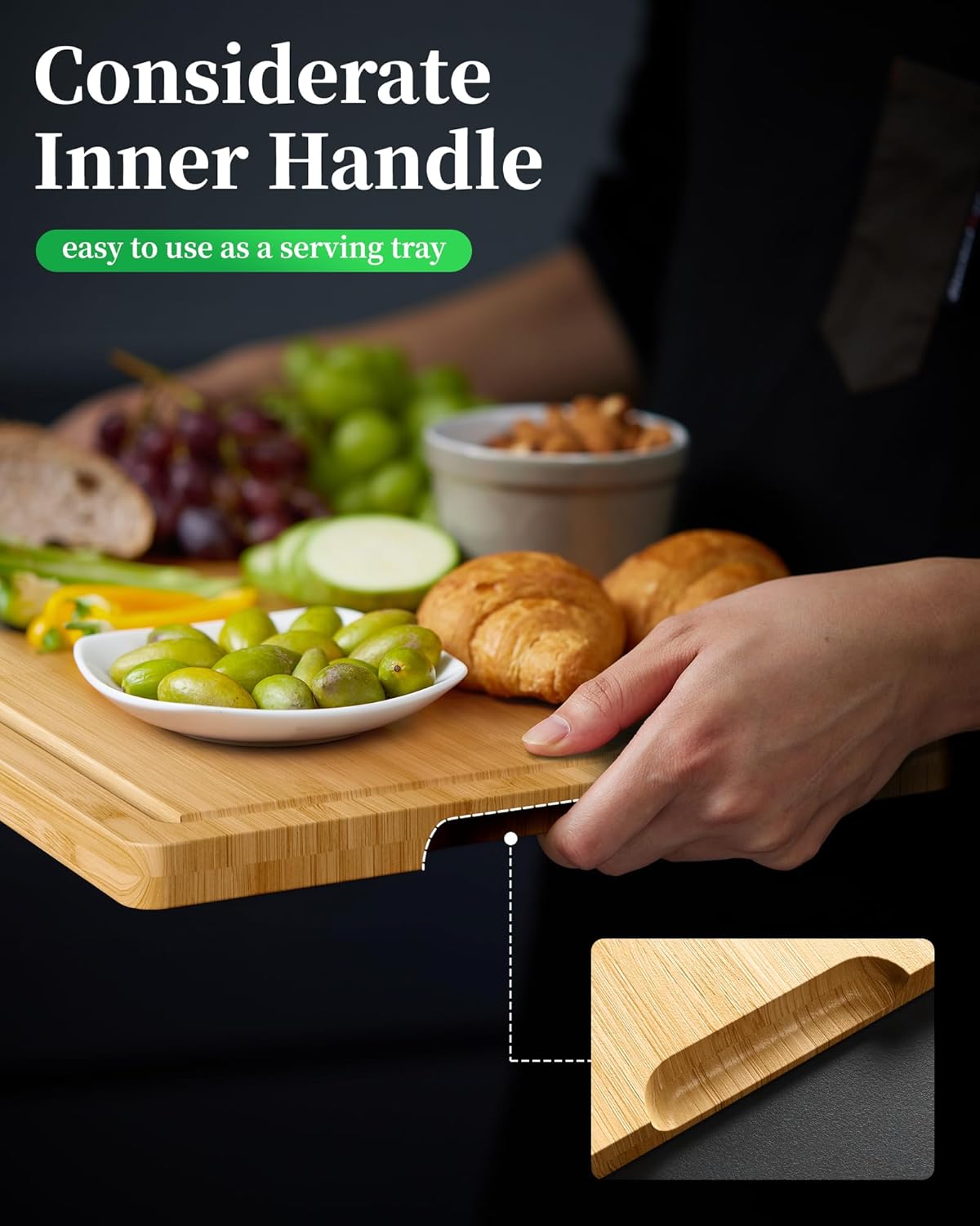 Kitsure Bamboo Cutting Board Set - Multi-Sizes Wooden Cutting Boards for Kitchen, Convenient Kitchen Essentials with Deep Juice Grooves, Cutting Board for Chopping & Serving, 2 Pack, Natural