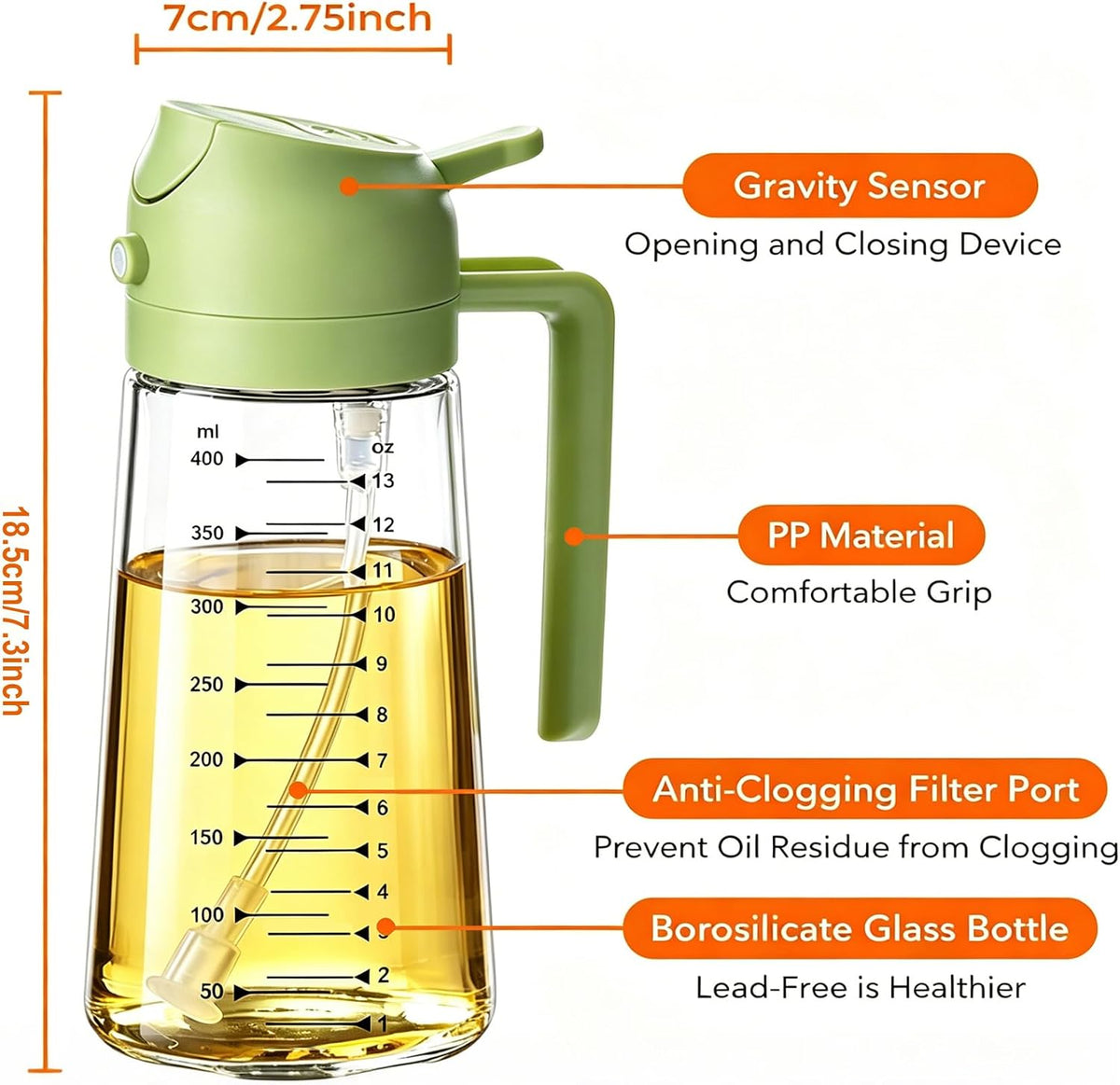 AT-VALY 2-in-1 Oil Sprayer for Cooking, 16oz Glass Oil Dispenser, Black