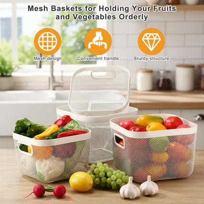 MorningRo 6 Pack Metal Mesh Basket with Hollow Handles Black Wire Storage Bin for Organizing Stackable Metal Fine Mesh Basket for Pantry Bathroom Kitchen Cabinets Shelves (Medium)