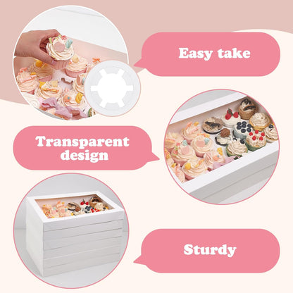 TOMNK 6 Count White Cupcake Boxes with Window - 36 Total Capacity Cupcake Carrier Sets for Birthday Holiday Party Bakery Supplies