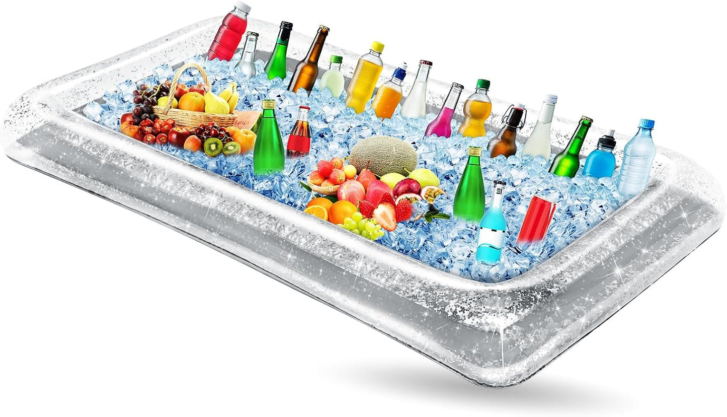 Leitee Inflatable Serving Bar with Drain Plug 52 x 24 x 5'' Inflatable Ice Serving Buffet Bar for Party Food Cooler Buffet Drink(Black,Basic Style)