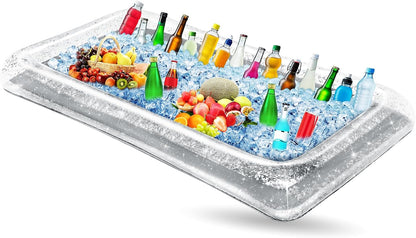 Leitee Inflatable Serving Bar with Drain Plug 52 x 24 x 5'' Inflatable Ice Serving Buffet Bar for Party Food Cooler Buffet Drink(Black,Basic Style)
