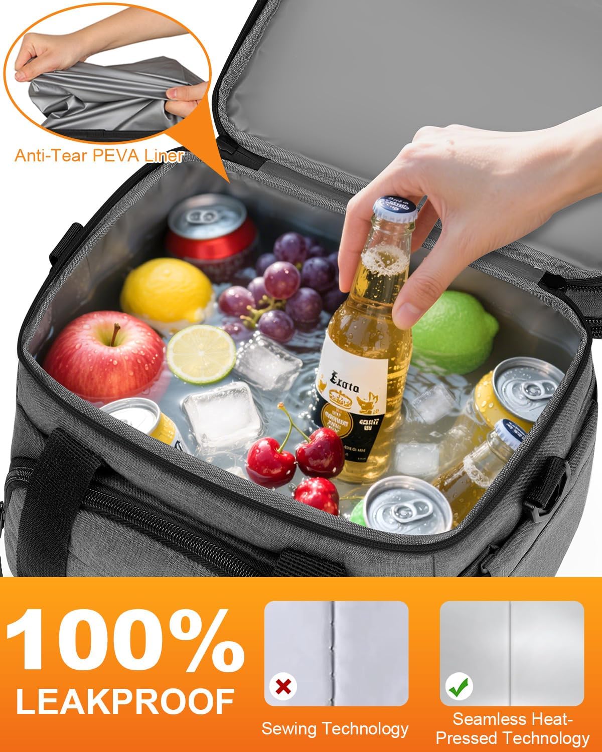 Pritent Lunch Box For Men Women Double Deck Insulated Lunch Bag For Men Woman Leakproof Expandable Cooler Bag with Adjustable Shoulder Strap for Kids Shool Work Picnic Camping(Beige,Large)