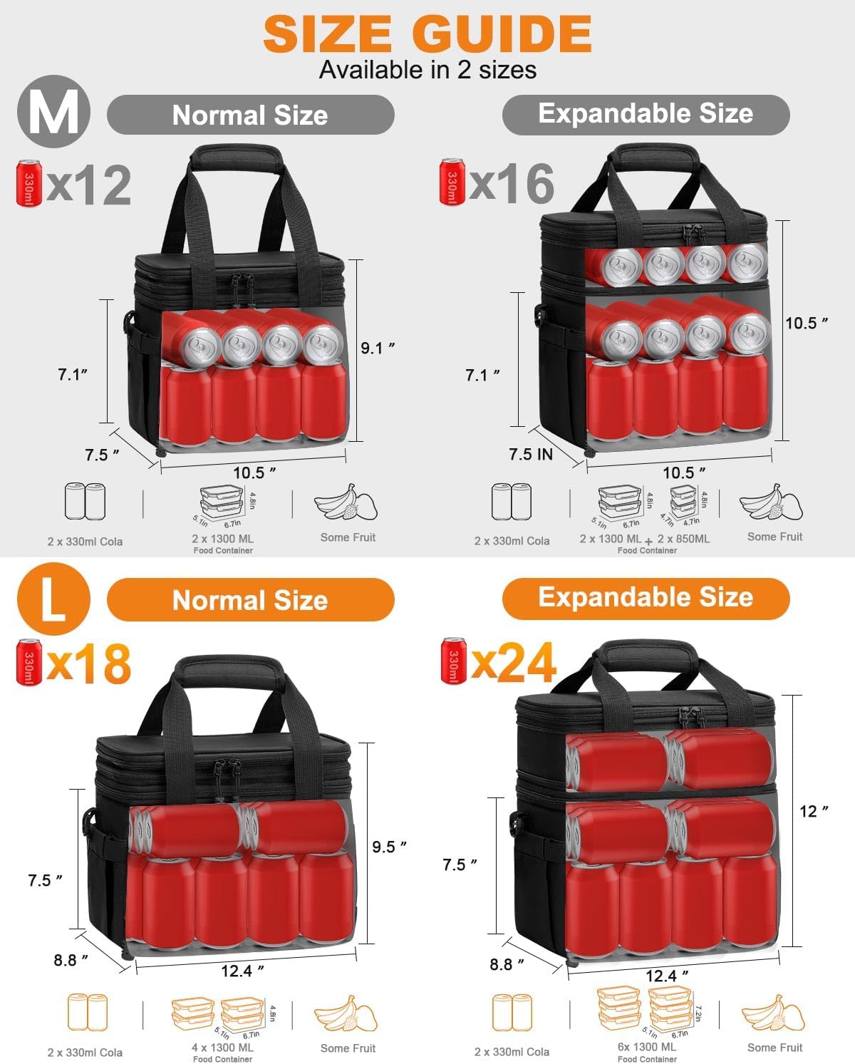 Pritent Lunch Box For Men Women Double Deck Insulated Lunch Bag For Men Woman Leakproof Expandable Cooler Bag with Adjustable Shoulder Strap for Kids Shool Work Picnic Camping(Beige,Large)