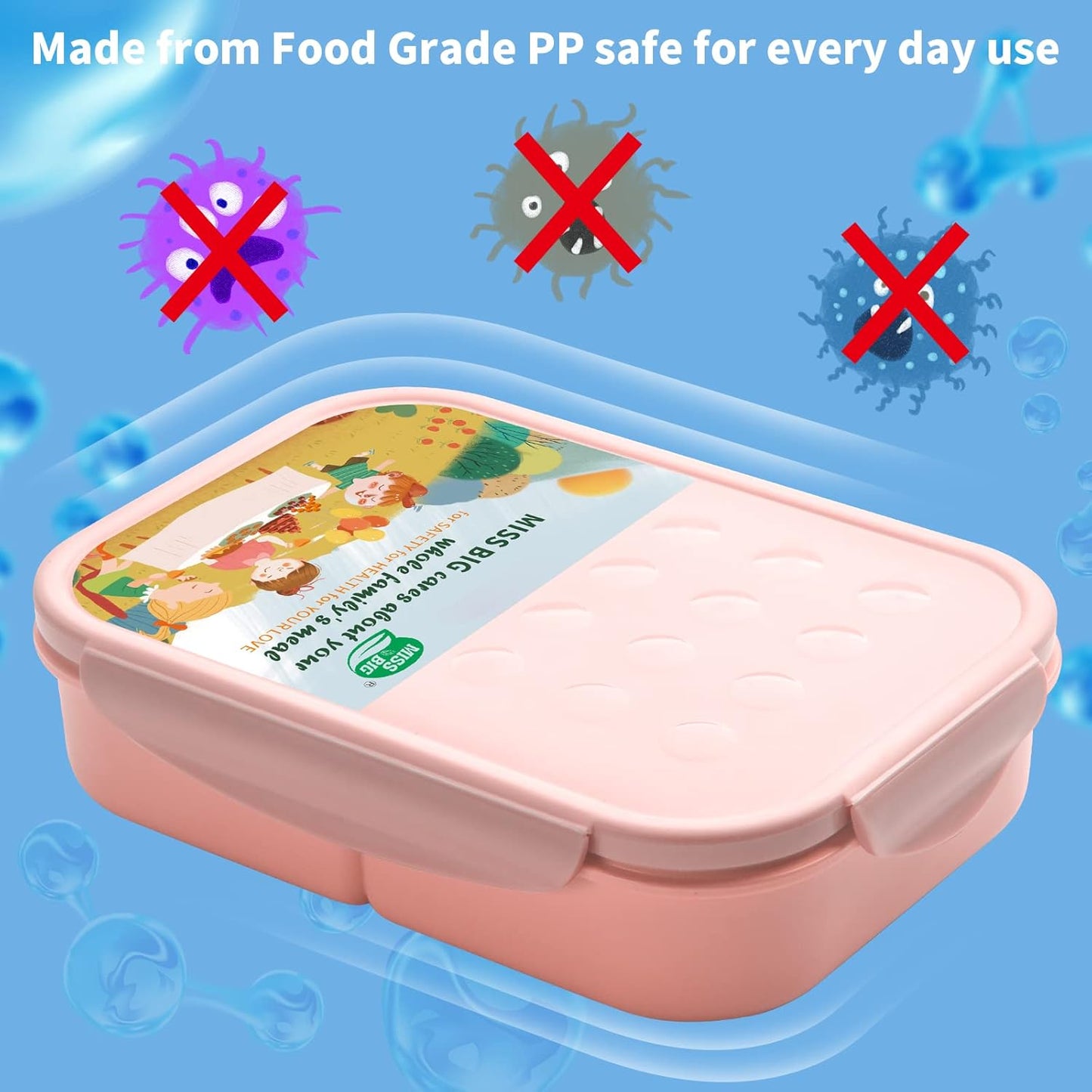 MISS BIG® Bento Box,Bento Box Adult,Lunch Box,Leak Proof Lunch Containers,No BPAs and No Chemical Dyes Bento Lunch Box,Dishwasher and Microwave Safe Lunch Containers for Adults(1900ml Gray)