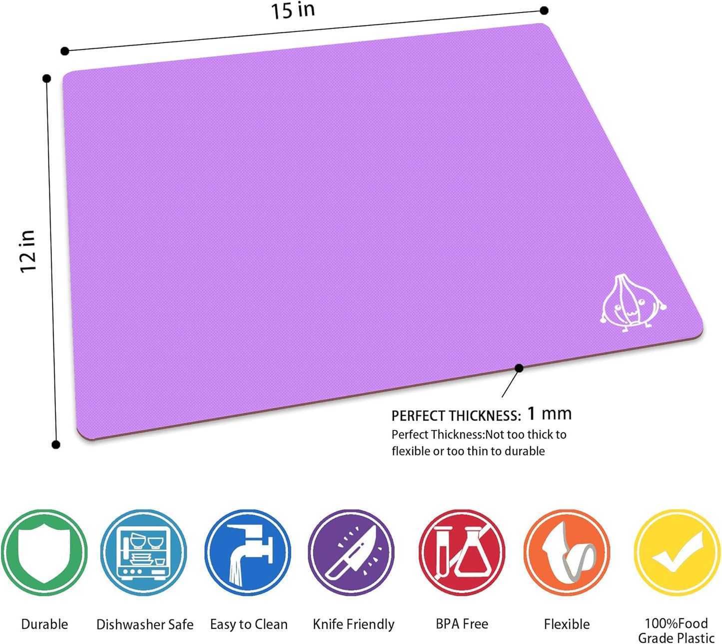 ZVP Flexible Plastic Cutting Board Set of 3 Gradient Color, Colorful Chopping Boards, BPA Free Mats, Non Slip, Dishwasher Safe, 15x12 Inch, Pink Multi-Color