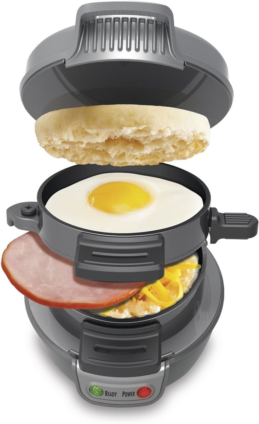 Hamilton Beach Breakfast Sandwich Maker with Egg Cooker Ring, Customize Ingredients, Perfect for English Muffins, Croissants, Mini Waffles, Perfect White Elephant Gifts, Mint (25482)