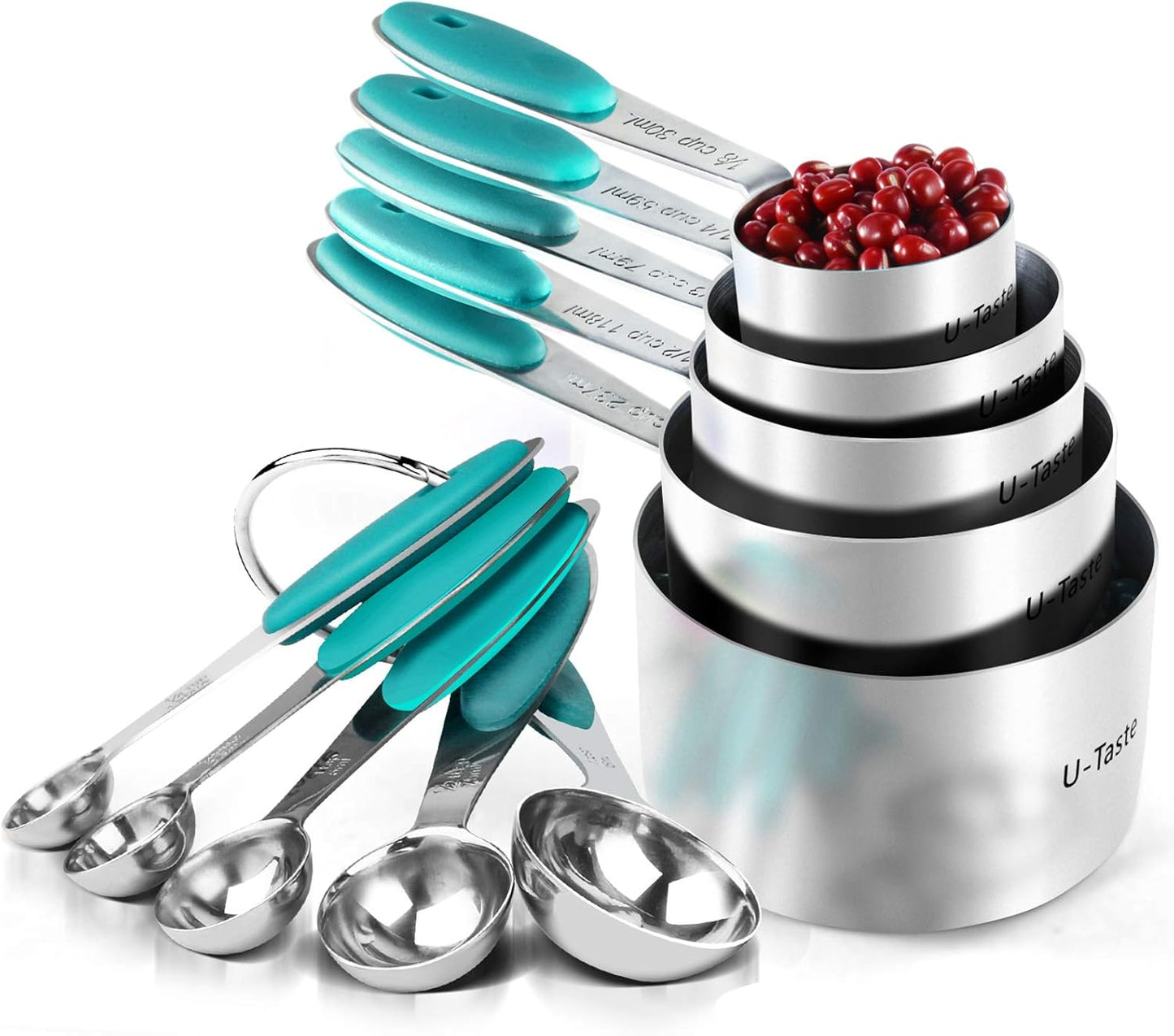 Measuring Cups : U-Taste 18/8 Stainless Steel Measuring Cups and Spoons Set of 10 Piece, Upgraded Thickness Handle(Black)