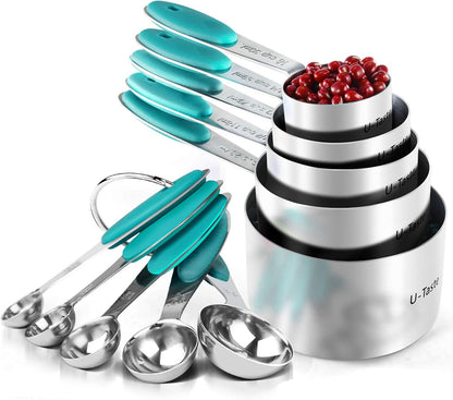 Measuring Cups : U-Taste 18/8 Stainless Steel Measuring Cups and Spoons Set of 10 Piece, Upgraded Thickness Handle(Black)